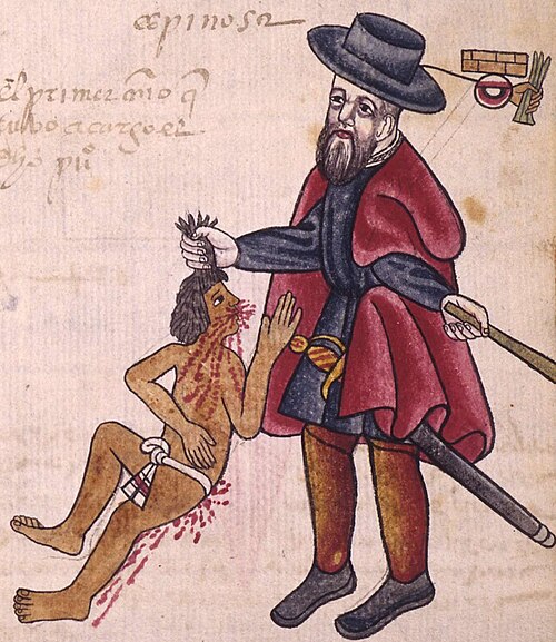 جزء من مخطوطة كينغزبورو (Codex Tepetlaoztoc)، وهي وثيقة من القرن السادس عشر استخدمها سكان تيبيتلاوزتوك الأصليون في دعوى قضائية ضد الانتهاكات الوحشية التي ارتكبها الإنكومينديرو الإسباني.