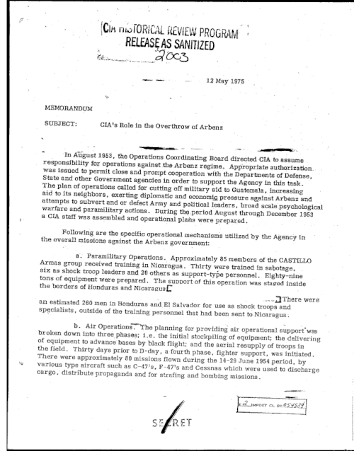 Меморандум ЦРУ 1954 року, що описує деталі операції PBSUCCESS з повалення уряду Хакобо Арбенса.