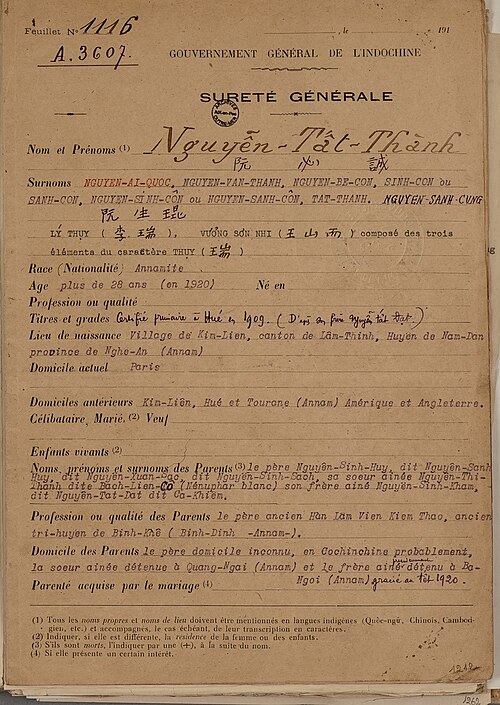 Báo cáo an ninh của chính quyền thuộc địa Pháp năm 1920 về nhân vật Nguyễn Tất Thành