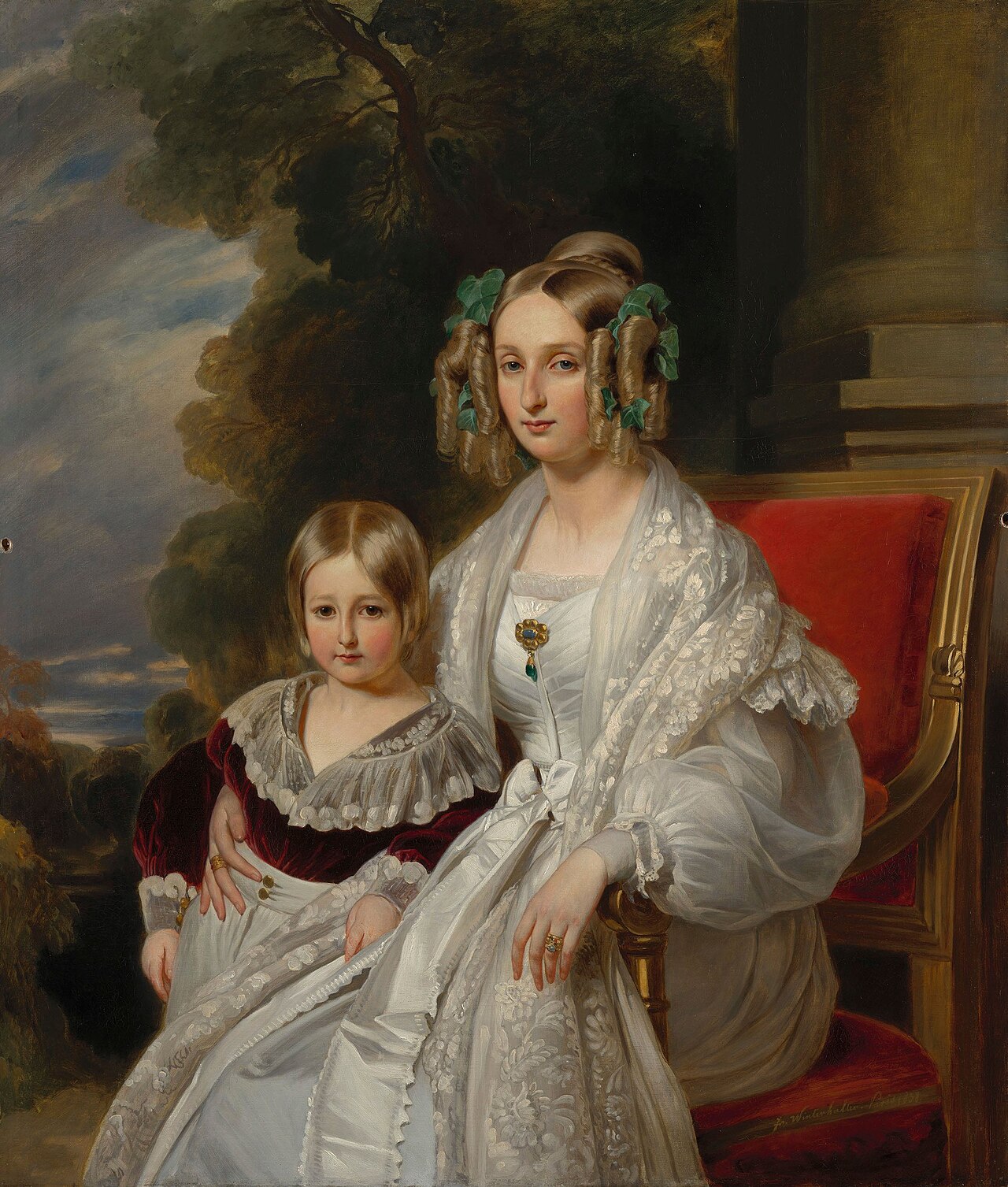 Il giovane principe Leopoldo con sua madre, la regina Luisa d'Orléans. Dipinto di Franz Xaver Winterhalter, 1838.