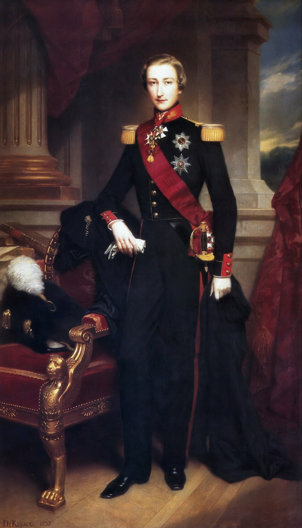Un giovane Leopoldo in uniforme da granatiere. Ritratto di Nicaise de Keyser.