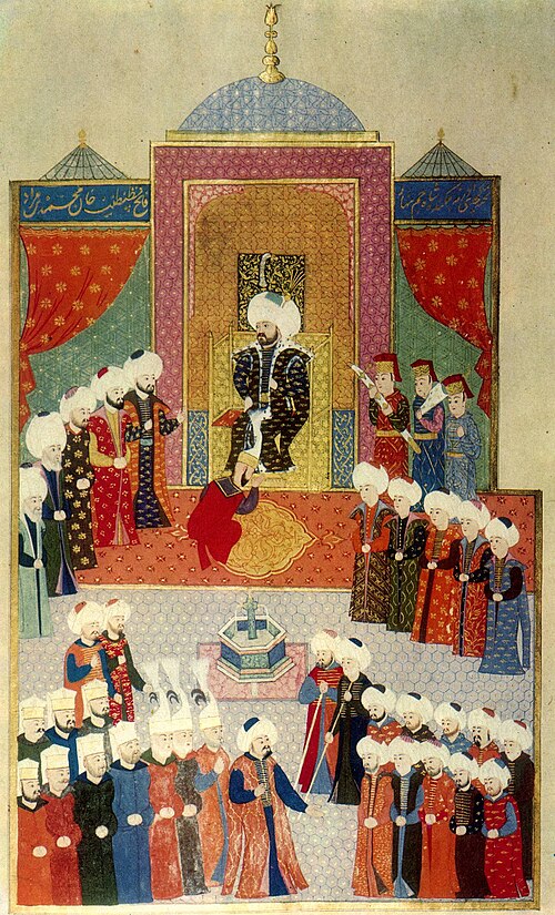 II. Mehmet'in Edirne'de 1451'de ikinci kez tahta çıkışını tasvir eden bir minyatür. Genç sultanın hırsı ve kararlılığı yüzünden okunur.