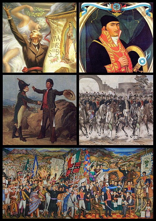 Collage conmemorativo de los episodios centrales de la gesta independentista novohispana