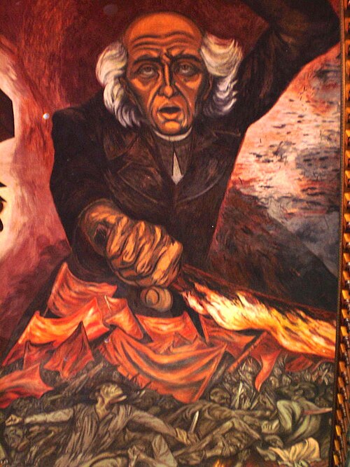 Retrato de Miguel Hidalgo y Costilla según la monumental pintura de José Clemente Orozco en el Palacio de Gobierno de Jalisco