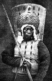Wojownik nauruański z okresu wojny domowej na Nauru, ok. 1880 r.