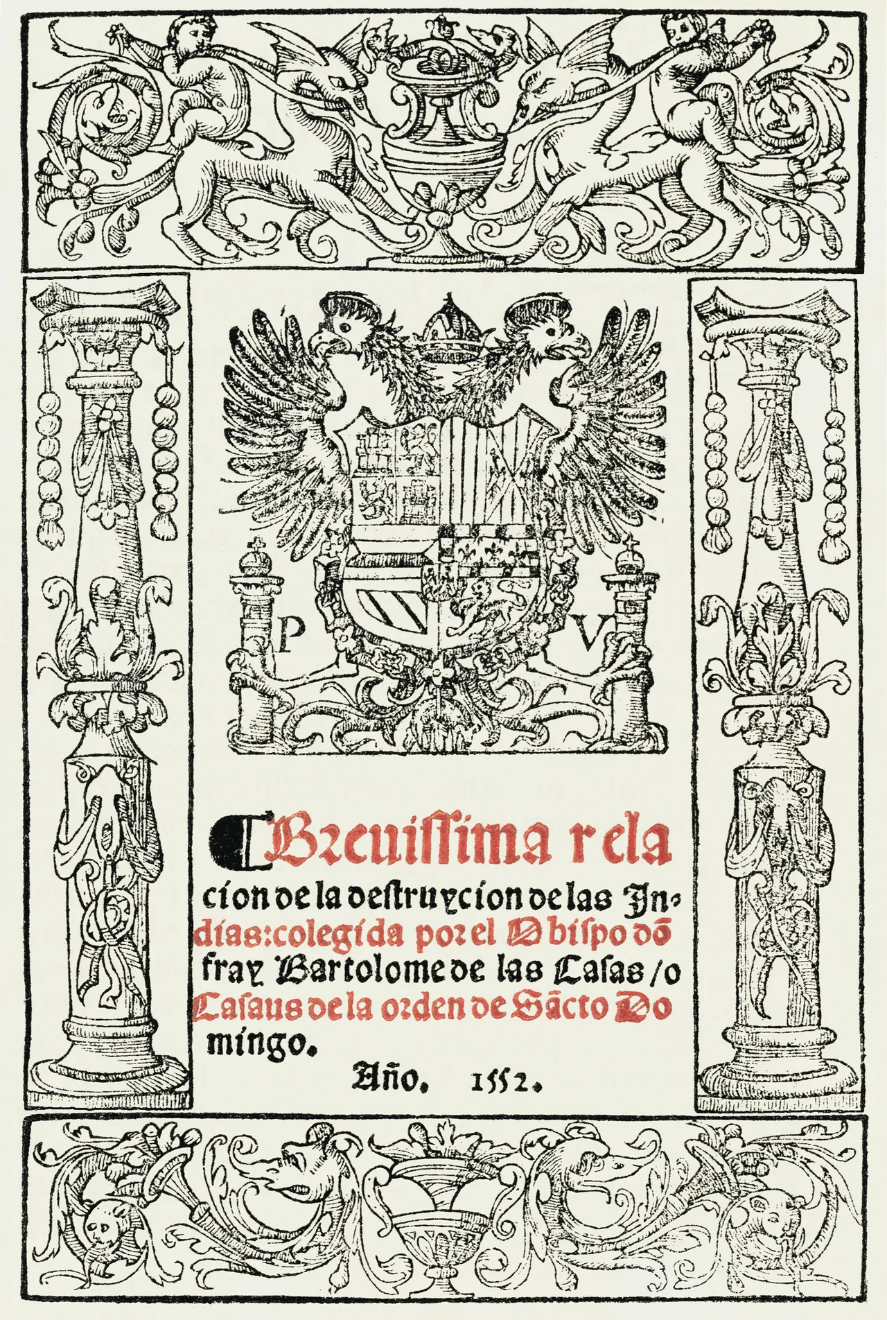 Historia colonial de España — Grabado de la Brevísima relación de la destrucción de las Indias, de Bartolomé de las Casas (1552), donde se documentan las atrocidades españolas contra los pueblos indígenas de América.