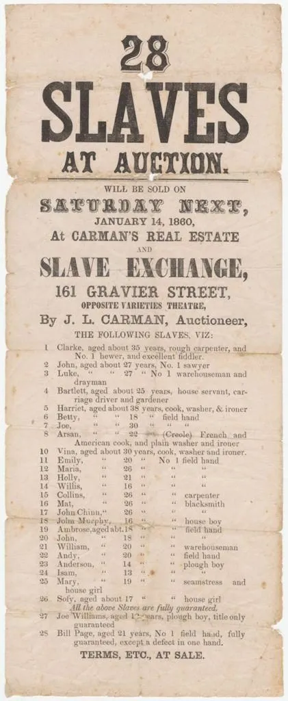 Anzeige für Sklavenauktion in Charleston, 1769 Anzeige für Sklavenauktion in Charleston, 1769