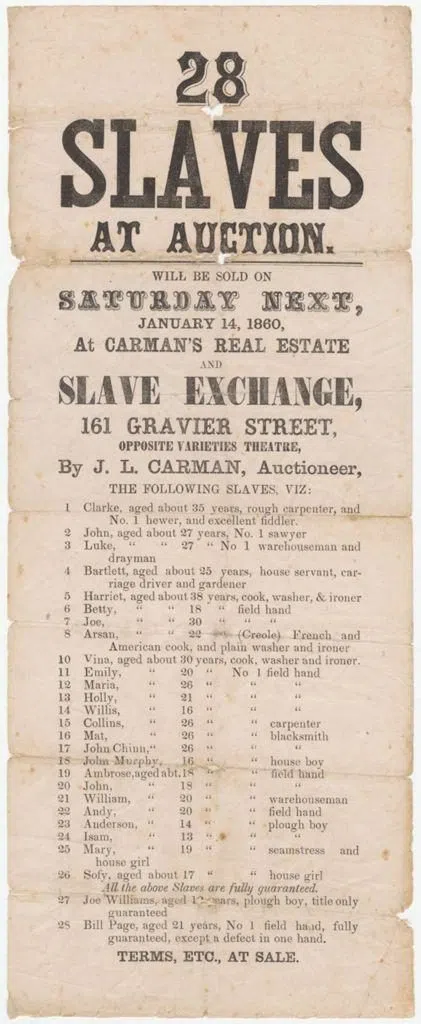 Annonce de vente aux enchères d'esclaves à Charleston, 1769 Annonce de vente aux enchères d'esclaves à Charleston, 1769